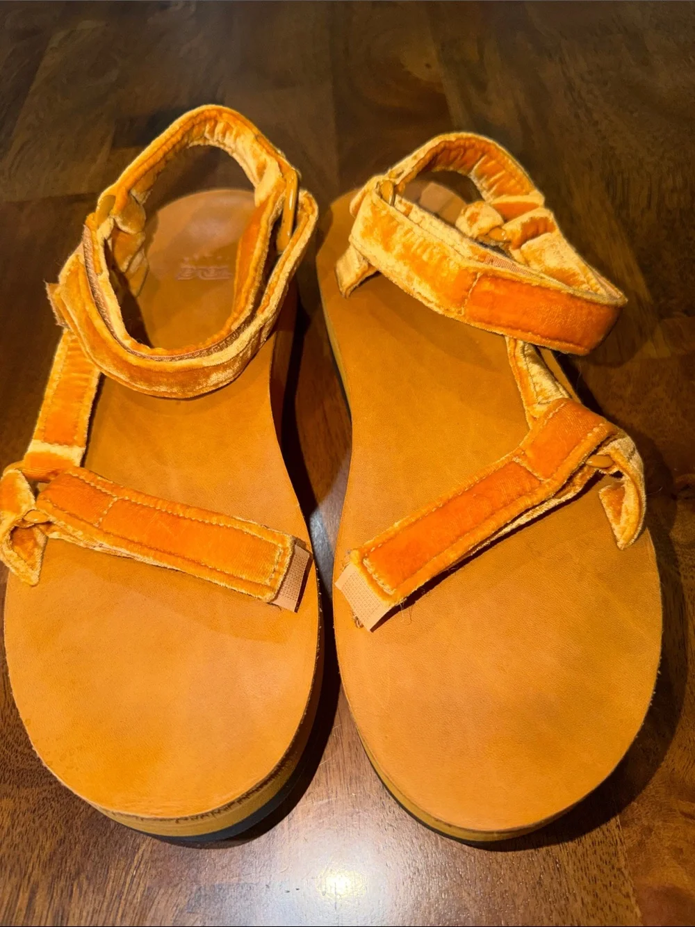 Teva Velvet Platform Sandals in Metallic Orange